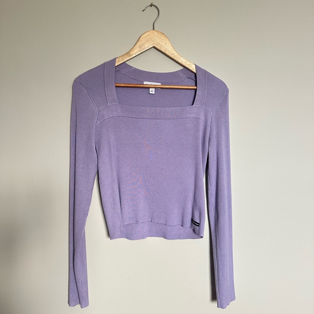 Calvin Klein Jeans Lilac Square Neck Long Sleeve Knit Top